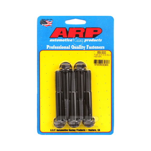 ARP Bolts, Hex Head, Chromoly Steel, Black Oxide, 7/16 in.-14 RH Thread, 3.000 in. UHL, Set of 5