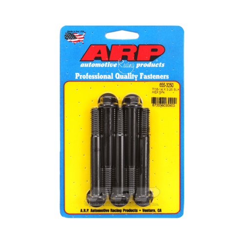 ARP Bolts, Hex Head, Chromoly Steel, Black Oxide, 7/16 in.-14 RH Thread, 3.250 in. UHL, Set of 5