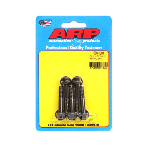 ARP Bolts, Hex Head, Chromoly Steel, Black Oxide, 6mm x 1.0 RH Thread, 35mm UHL, Set of 5