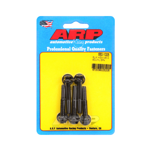 ARP Bolts, Hex Head, Chromoly Steel, Black Oxide, 6mm x 1.0 RH Thread, 40mm UHL, Set of 5