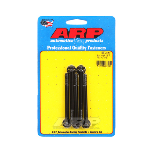 ARP Bolts, Hex Head, Chromoly Steel, Black Oxide, 6mm x 1.0 RH Thread, 75mm UHL, Set of 5