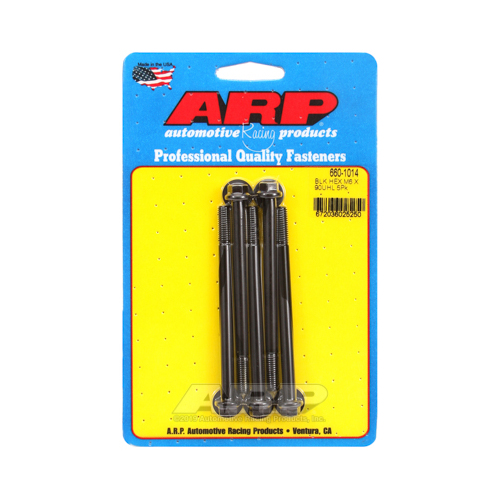 ARP Bolts, Hex Head, Chromoly Steel, Black Oxide, 6mm x 1.0 RH Thread, 90mm UHL, Set of 5