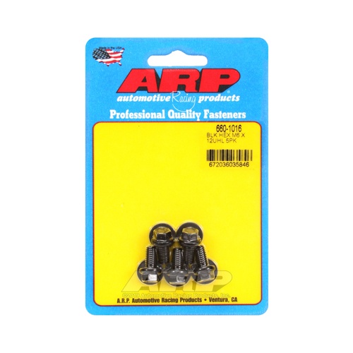 ARP Bolts, Hex Head, Chromoly Steel, Black Oxide, 6mm x 1.0 RH Thread, 12mm UHL, Set of 5