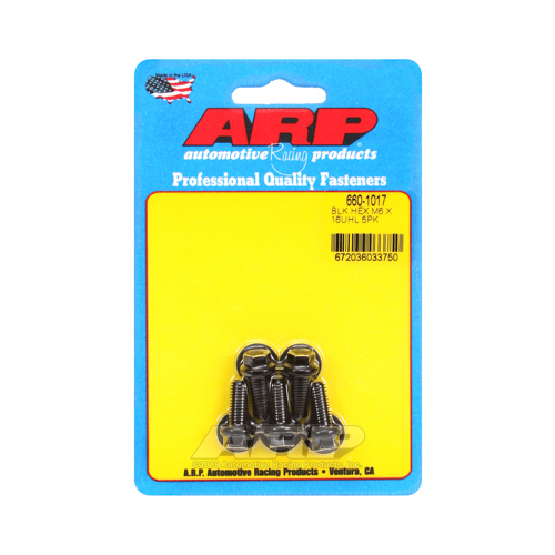 ARP Bolts, Hex Head, Chromoly Steel, Black Oxide, 6mm x 1.0 RH Thread, 16mm UHL, Set of 5