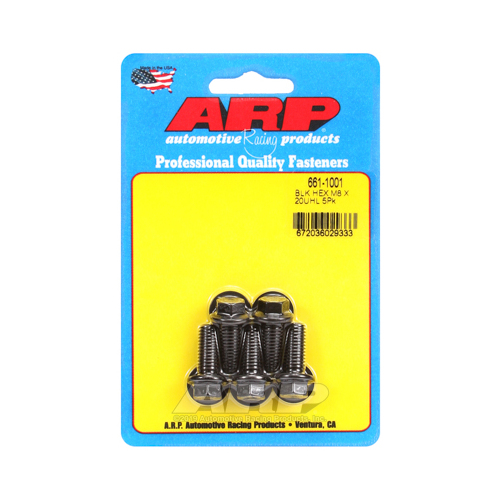 ARP Bolts, Hex Head, Chromoly Steel, Black Oxide, 8mm x 1.25 RH Thread, 20mm UHL, Set of 5
