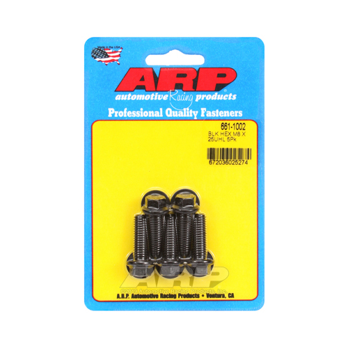 ARP Bolts, Hex Head, Chromoly Steel, Black Oxide, 8mm x 1.25 RH Thread, 25mm UHL, Set of 5