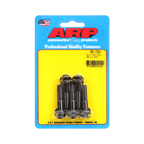 ARP Bolts, Hex Head, Chromoly Steel, Black Oxide, 8mm x 1.25 RH Thread, 35mm UHL, Set of 5