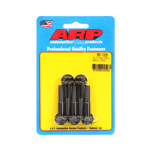 ARP Bolts, Hex Head, Chromoly Steel, Black Oxide, 8mm x 1.25 RH Thread, 40mm UHL, Set of 5