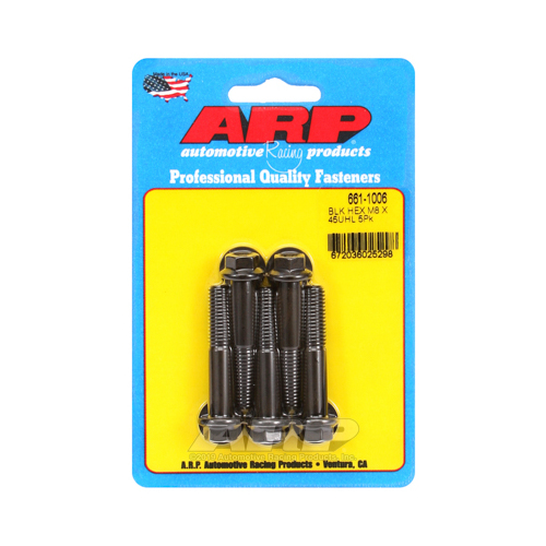 ARP Bolts, Hex Head, Chromoly Steel, Black Oxide, 8mm x 1.25 RH Thread, 45mm UHL, Set of 5