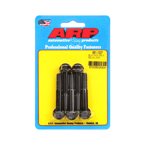 ARP Bolts, Hex Head, Chromoly Steel, Black Oxide, 8mm x 1.25 RH Thread, 50mm UHL, Set of 5