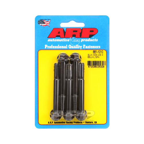 ARP Bolts, Hex Head, Chromoly Steel, Black Oxide, 8mm x 1.25 RH Thread, 65mm UHL, Set of 5