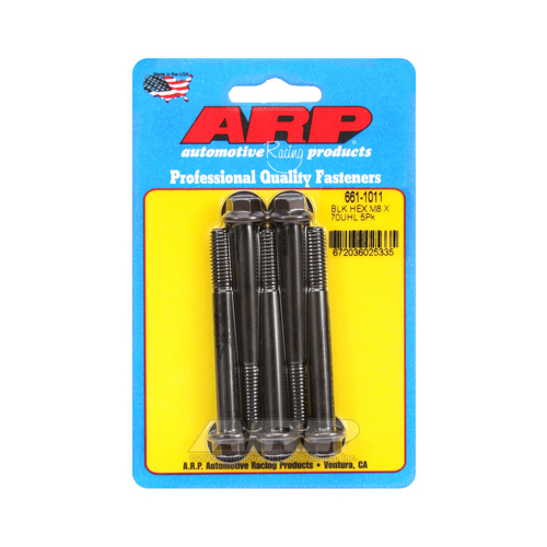 ARP Bolts, Hex Head, Chromoly Steel, Black Oxide, 8mm x 1.25 RH Thread, 70mm UHL, Set of 5