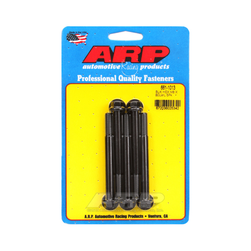ARP Bolts, Hex Head, Chromoly Steel, Black Oxide, 8mm x 1.25 RH Thread, 80mm UHL, Set of 5