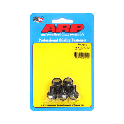 ARP Bolts, Hex Head, Chromoly Steel, Black Oxide, 8mm x 1.25 RH Thread, 12mm UHL, Set of 5