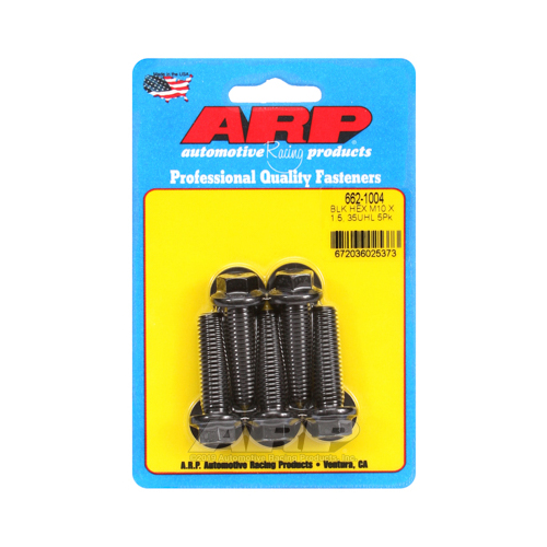 ARP Bolts, Hex Head, Chromoly Steel, Black Oxide, 10mm x 1.50 RH Thread, 35mm UHL, Set of 5