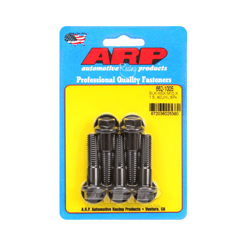 ARP Bolts, Hex Head, Chromoly Steel, Black Oxide, 10mm x 1.50 RH Thread, 40mm UHL, Set of 5