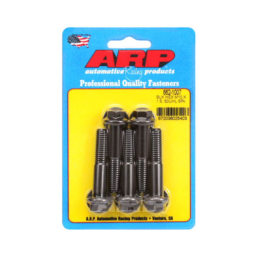ARP Bolts, Hex Head, Chromoly Steel, Black Oxide, 10mm x 1.50 RH Thread, 50mm UHL, Set of 5