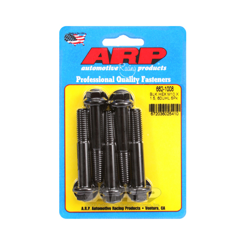 ARP Bolts, Hex Head, Chromoly Steel, Black Oxide, 10mm x 1.50 RH Thread, 60mm UHL, Set of 5