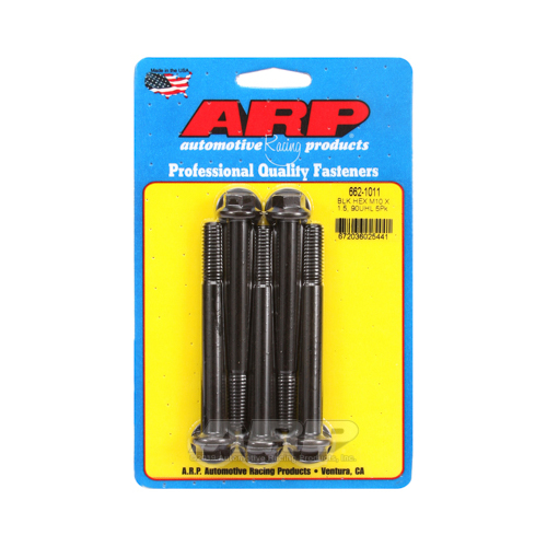 ARP Bolts, Hex Head, Chromoly Steel, Black Oxide, 10mm x 1.50 RH Thread, 90mm UHL, Set of 5