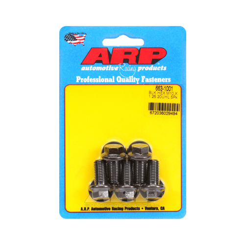 ARP Bolts, Hex Head, Chromoly Steel, Black Oxide, 10mm x 1.25 RH Thread, 20mm UHL, Set of 5
