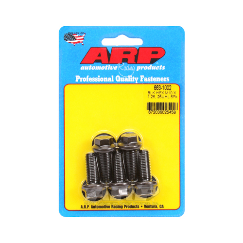 ARP Bolts, Hex Head, Chromoly Steel, Black Oxide, 10mm x 1.25 RH Thread, 25mm UHL, Set of 5