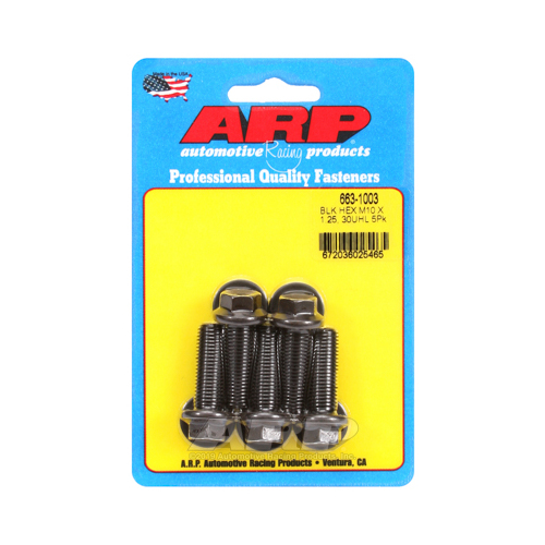 ARP Bolts, Hex Head, Chromoly Steel, Black Oxide, 10mm x 1.25 RH Thread, 30mm UHL, Set of 5