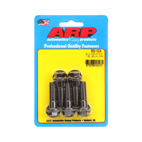 ARP Bolts, Hex Head, Chromoly Steel, Black Oxide, 10mm x 1.25 RH Thread, 35mm UHL, Set of 5