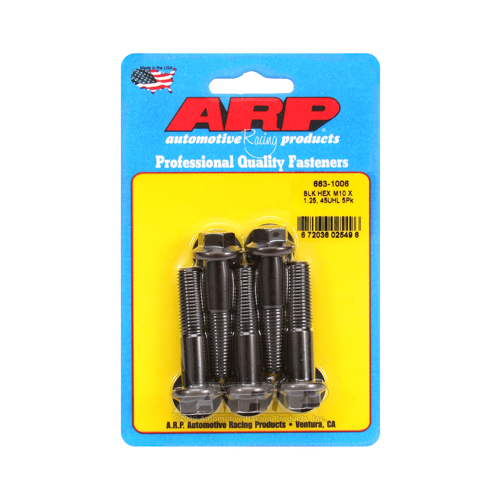 ARP Bolts, Hex Head, Chromoly Steel, Black Oxide, 10mm x 1.25 RH Thread, 45mm UHL, Set of 5