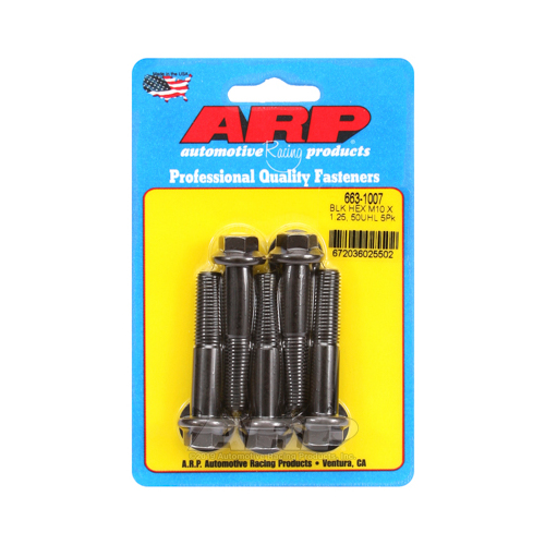 ARP Bolts, Hex Head, Chromoly Steel, Black Oxide, 10mm x 1.25 RH Thread, 50mm UHL, Set of 5
