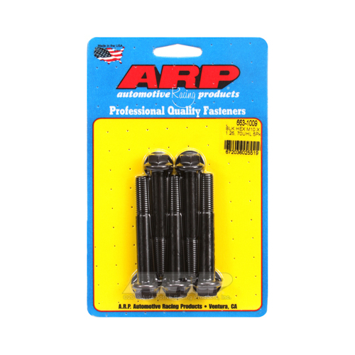 ARP Bolts, Hex Head, Chromoly Steel, Black Oxide, 10mm x 1.25 RH Thread, 70mm UHL, Set of 5