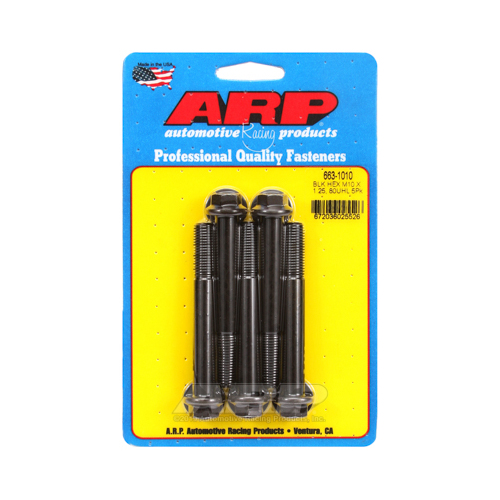 ARP Bolts, Hex Head, Chromoly Steel, Black Oxide, 10mm x 1.25 RH Thread, 80mm UHL, Set of 5