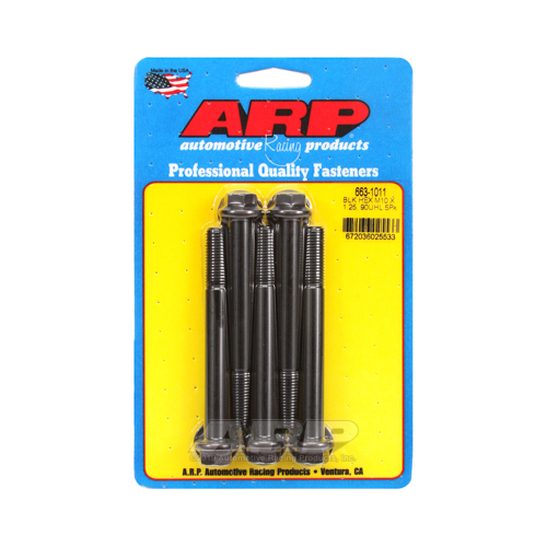 ARP Bolts, Hex Head, Chromoly Steel, Black Oxide, 10mm x 1.25 RH Thread, 90mm UHL, Set of 5