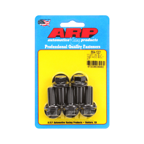 ARP Bolts, Hex Head, 8740 Chromoly, Black Oxide, 12mm x 1.50 RH Thread, 0.984 in. UHL, Set of 5