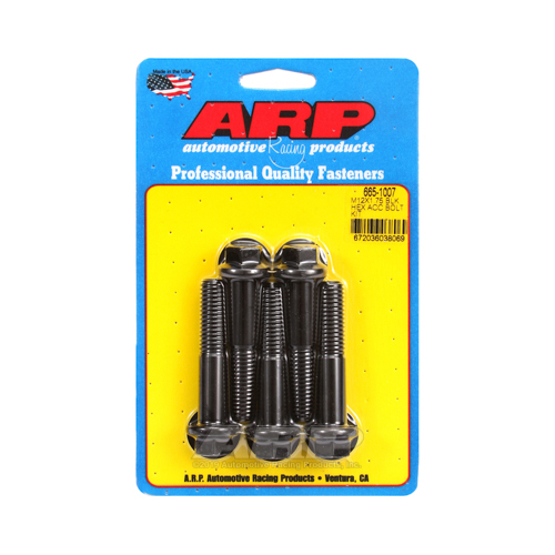 ARP Bolts, 8740 Chromoly, Black Oxide, Hex Head, 12mm x 1.75 Thread, 60mm UHL, Set of 5