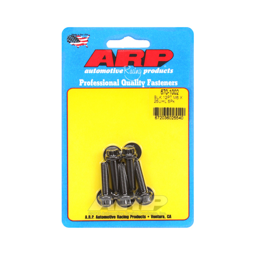 ARP Bolts, 12-Point Head, Chromoly Steel, Black Oxide, 6mm x 1.00 RH Thread, 25mm UHL, Set of 5