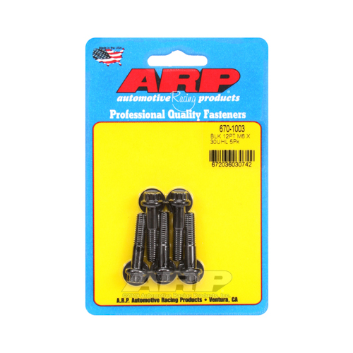 ARP Bolts, 12-Point Head, Chromoly Steel, Black Oxide, 6mm x 1.00 RH Thread, 30mm UHL, Set of 5