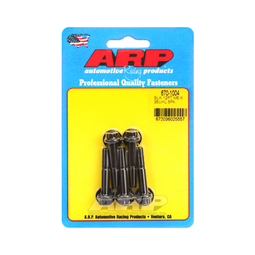 ARP Bolts, 12-Point Head, Chromoly Steel, Black Oxide, 6mm x 1.00 RH Thread, 35mm UHL, Set of 5