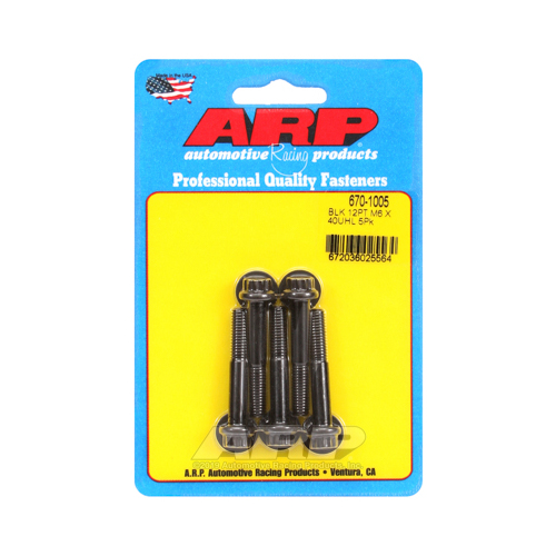 ARP Bolts, 12-Point Head, Chromoly Steel, Black Oxide, 6mm x 1.00 RH Thread, 40mm UHL, Set of 5