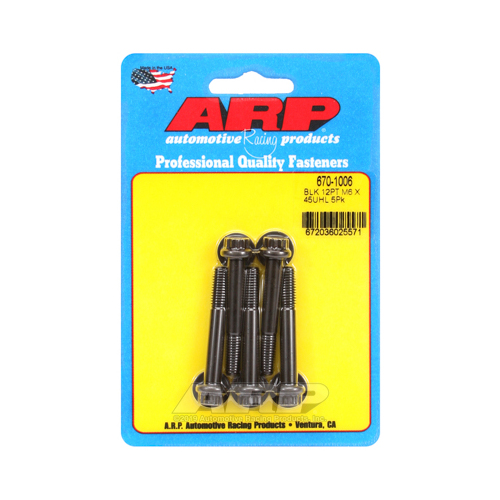 ARP Bolts, 12-Point Head, Chromoly Steel, Black Oxide, 6mm x 1.00 RH Thread, 45mm UHL, Set of 5