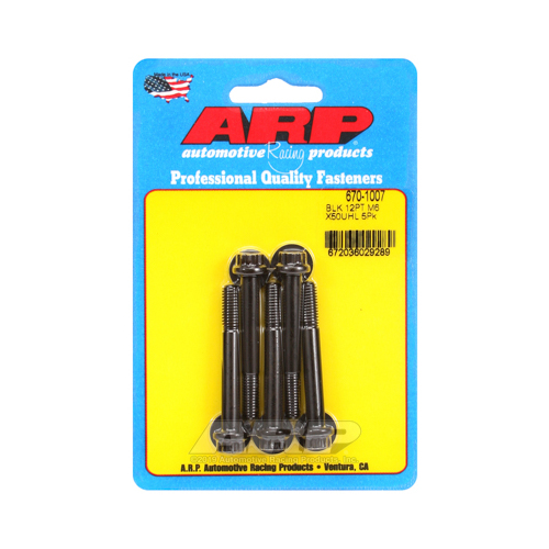 ARP Bolts, 12-Point Head, Chromoly Steel, Black Oxide, 6mm x 1.00 RH Thread, 50mm UHL, Set of 5