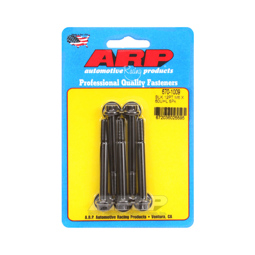 ARP Bolts, 12-Point Head, Chromoly Steel, Black Oxide, 6mm x 1.00 RH Thread, 60mm UHL, Set of 5