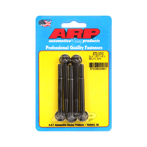 ARP Bolts, 12-Point Head, Chromoly Steel, Black Oxide, 6mm x 1.00 RH Thread, 65mm UHL, Set of 5
