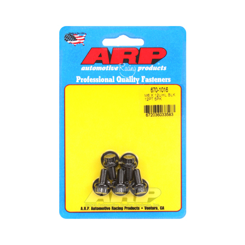 ARP Bolts, 12-Point Head, Chromoly Steel, Black Oxide, 6mm x 1.00 RH Thread, 12mm UHL, Set of 5