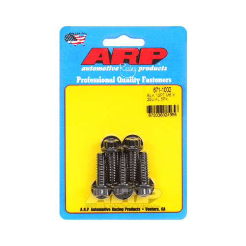 ARP Bolts, 12-Point Head, Chromoly Steel, Black Oxide, 8mm x 1.25 RH Thread, 25mm UHL, Set of 5