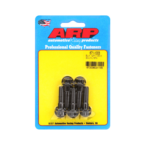 ARP Bolts, 12-Point Head, Chromoly Steel, Black Oxide, 8mm x 1.25 RH Thread, 30mm UHL, Set of 5