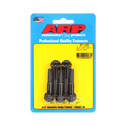 ARP Bolts, 12-Point Head, Chromoly Steel, Black Oxide, 8mm x 1.25 RH Thread, 40mm UHL, Set of 5