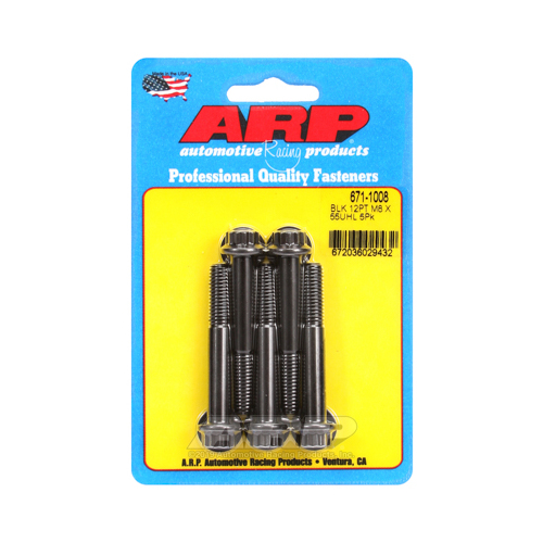 ARP Bolts, 12-Point Head, Chromoly Steel, Black Oxide, 8mm x 1.25 RH Thread, 55mm UHL, Set of 5