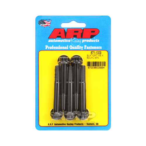 ARP Bolts, 12-Point Head, Chromoly Steel, Black Oxide, 8mm x 1.25 RH Thread, 60mm UHL, Set of 5