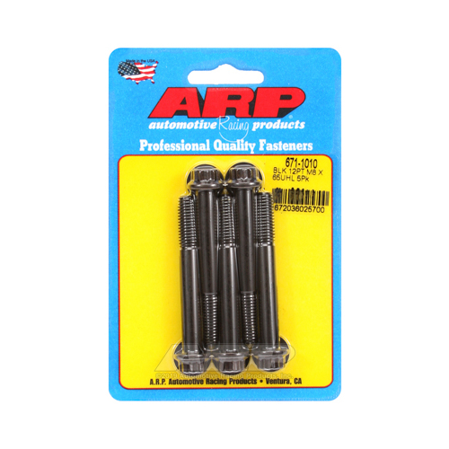 ARP Bolts, 12-Point Head, Chromoly Steel, Black Oxide, 8mm x 1.25 RH Thread, 65mm UHL, Set of 5