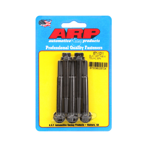 ARP Bolts, 12-Point Head, Chromoly Steel, Black Oxide, 8mm x 1.25 RH Thread, 70mm UHL, Set of 5